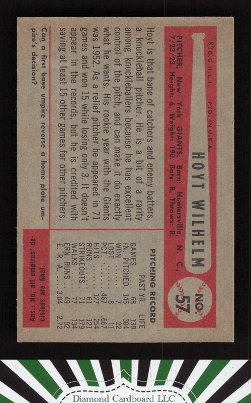 1954 Bowman #57 Hoyt Wilhelm EXMT g, back