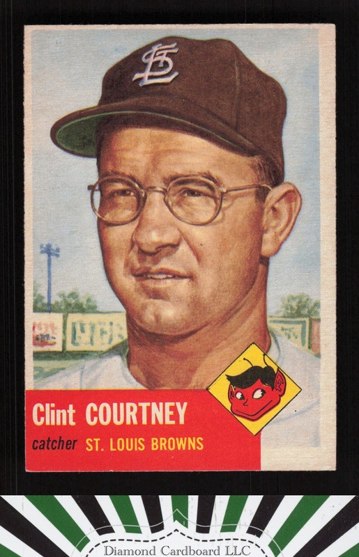 1953 Topps #127 Clint Courtney : Bio uses black text EXMT i, front