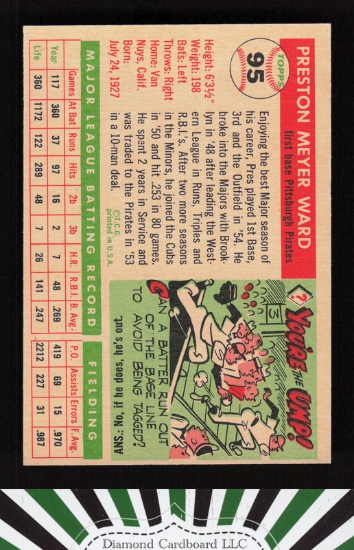 1955 Topps #95 Preston Ward VGEX+ h, back