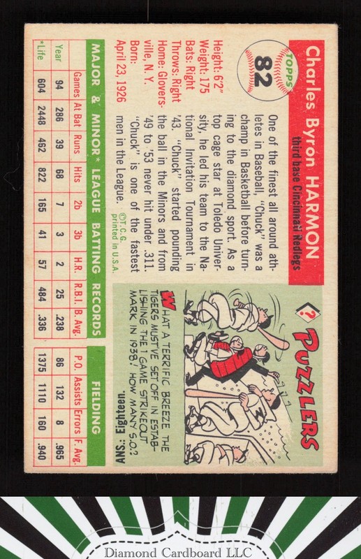 1955 Topps #82 Chuck Harmon VGEX d, back