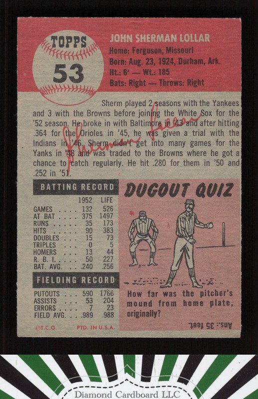 1953 Topps #53 Sherm Lollar VGEX+ g, back