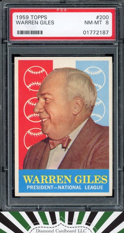 1959 Topps #200 Warren Giles PSA 8, front