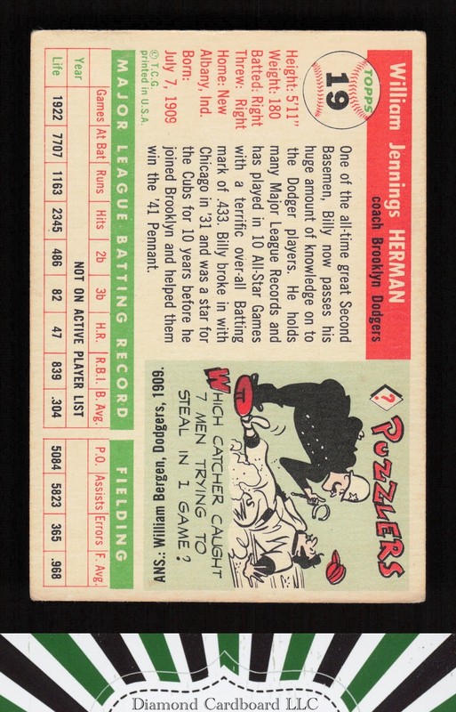1955 Topps #19 Billy Herman VG+ a, back