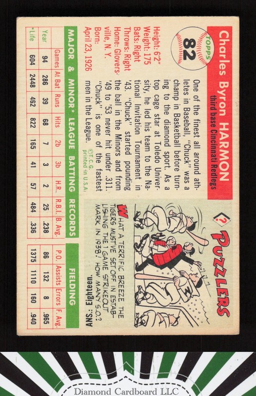 1955 Topps #82 Chuck Harmon VGEX t, back