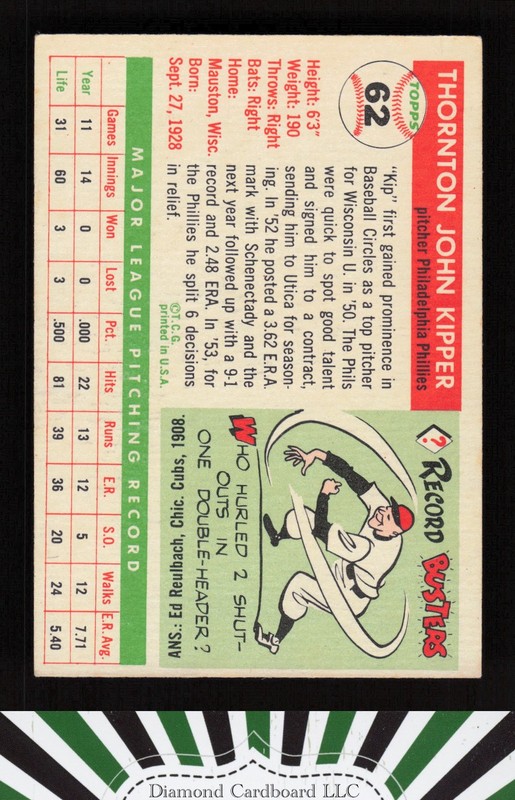 1955 Topps #62 Thornton Kipper VG c, back