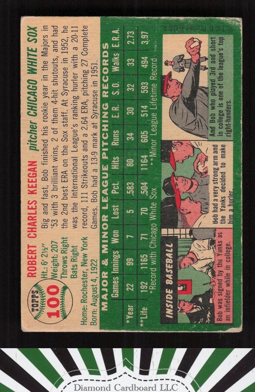 1954 Topps #100 Bob Keegan VG+ a, back