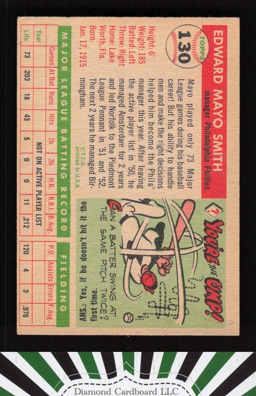 1955 Topps #130 Mayo Smith VGEX (MC) a, back