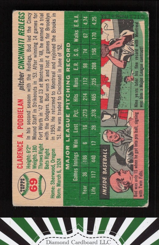 1954 Topps #69 Bud Podbielan GD+ b, back