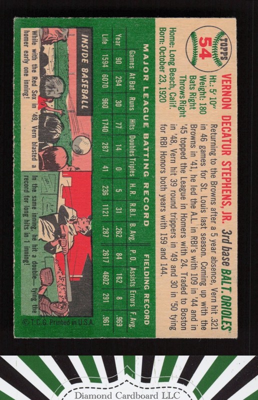 1954 Topps #54 Vern Stephens VGEX+ b, back