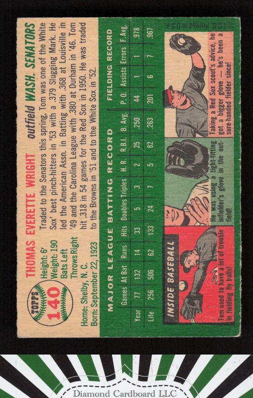 1954 Topps #140 Tom Wright VGEX+ g, back