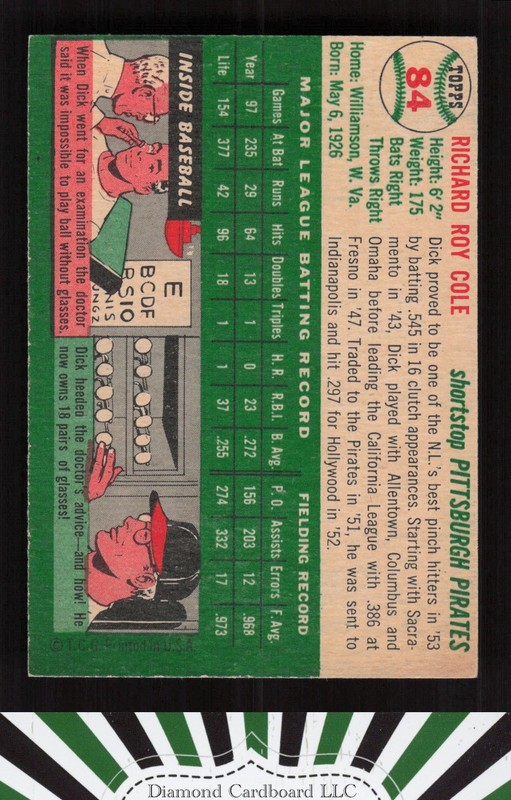 1954 Topps #84 Dick Cole VGEX f, back