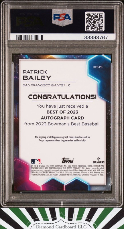2023 Bowman's Best Of 2023 Autographs #B23PB Patrick Bailey PSA 10  Green /99, back