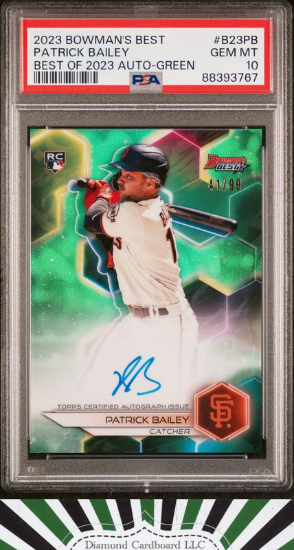 2023 Bowman's Best Of 2023 Autographs #B23PB Patrick Bailey PSA 10  Green /99, front