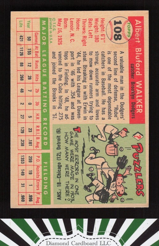 1955 Topps #108 "Rube" Walker VGEX i, back