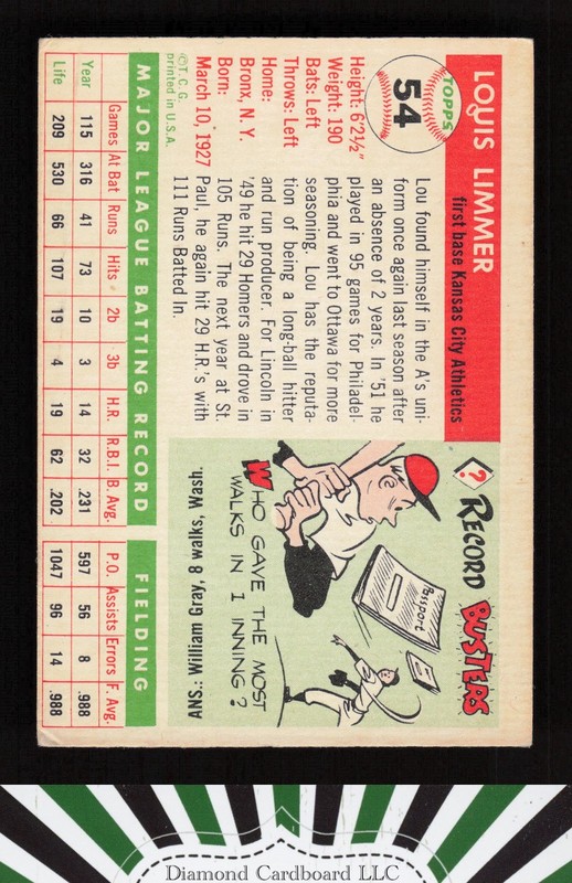1955 Topps #54 Lou Limmer VG j, back