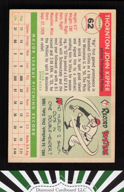 1955 Topps #62 Thornton Kipper VGEX g, back