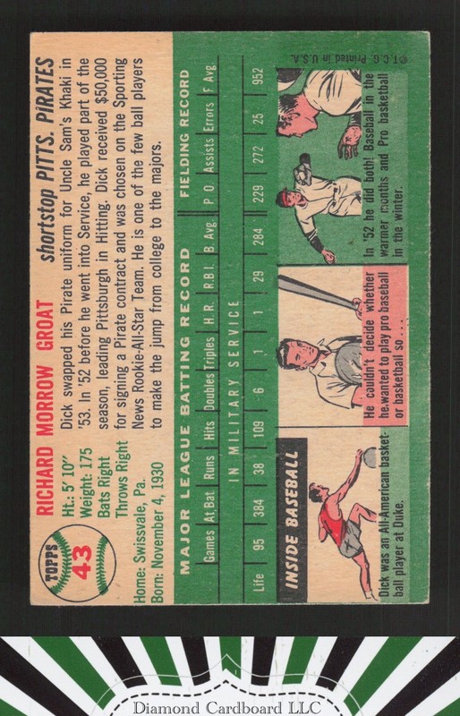 1954 Topps #43 Dick Groat VGEX f, back