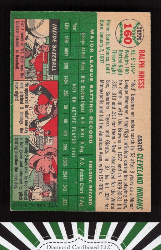 1954 Topps #160 Red Kress VG l, back