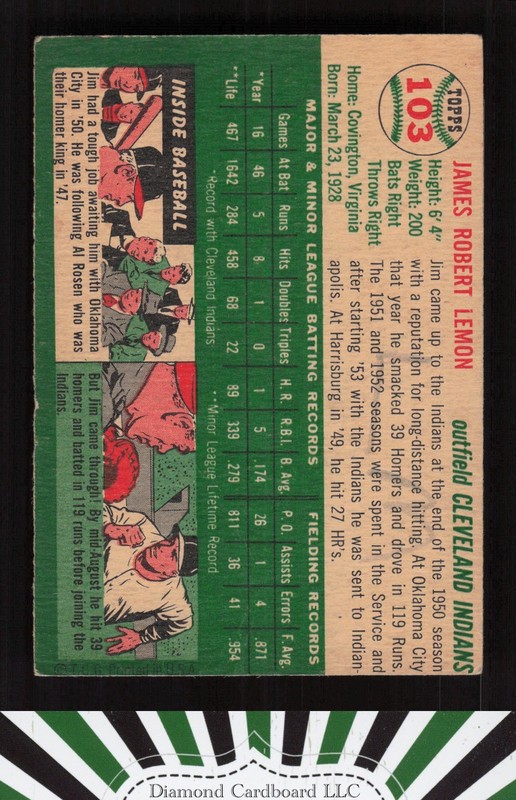 1954 Topps #103 Jim Lemon GD (MK) j, back