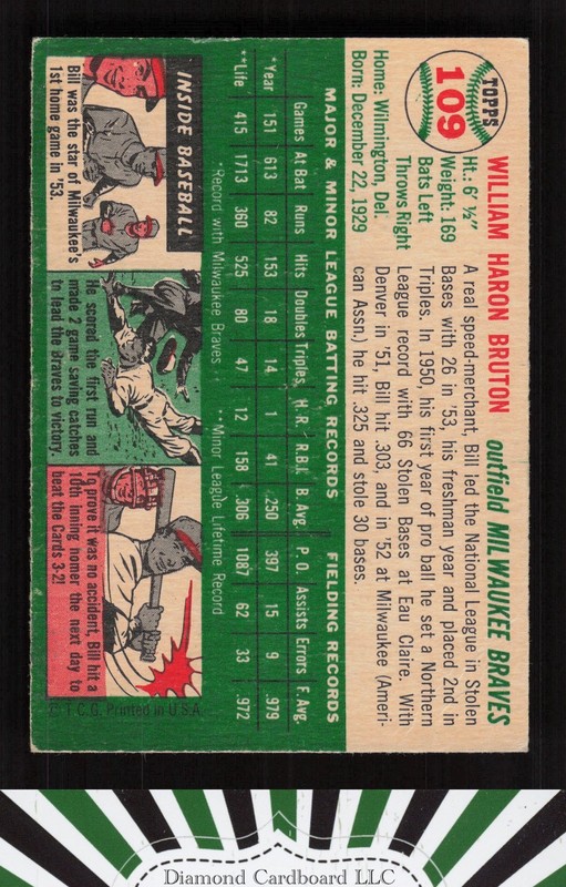 1954 Topps #109 Bill Bruton VGEX+ h, back