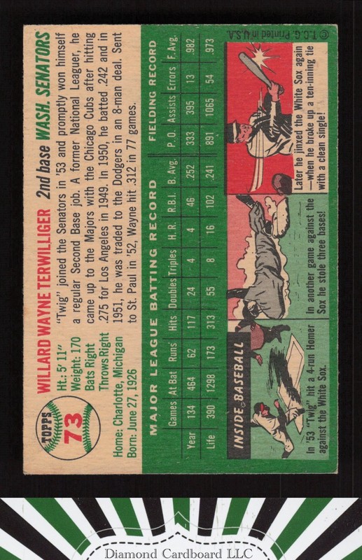 1954 Topps #73 Wayne Terwilliger VGEX i, back