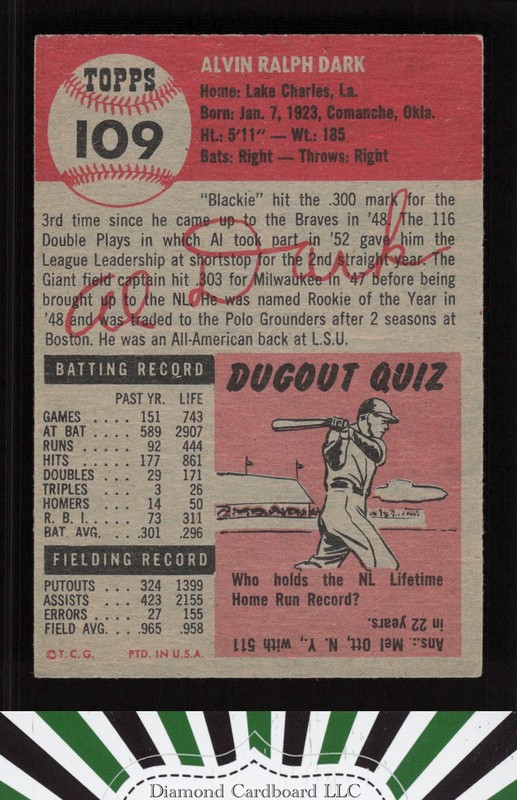 1953 Topps #109 Alvin Dark : Bio uses black text VGEX+ g, back