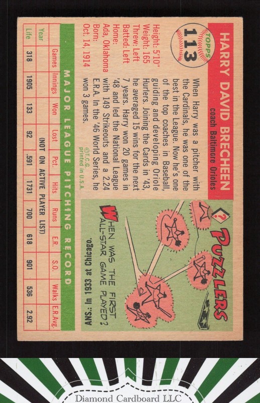 1955 Topps #113 Harry Brecheen VGEX+ o, back
