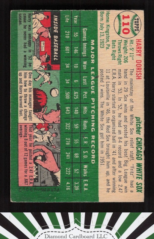 1954 Topps #110 Harry Dorish GD j, back