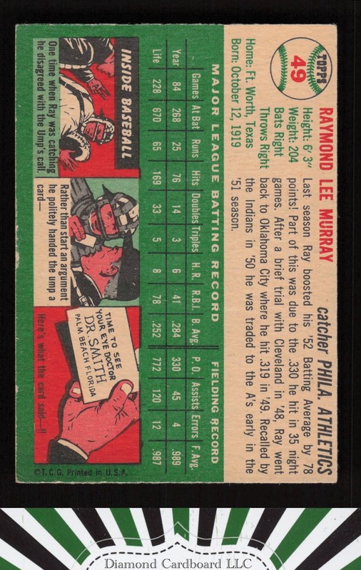 1954 Topps #49 Ray Murray EX i, back