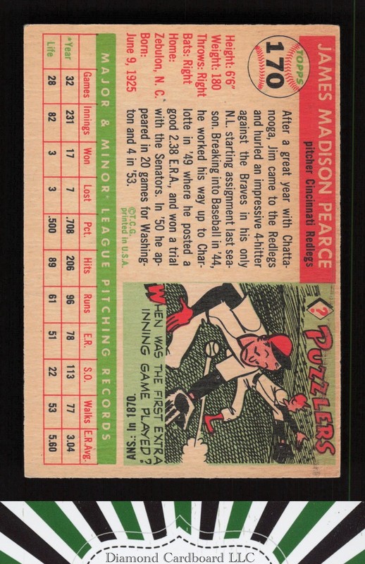 1955 Topps #170 Jim Pearce EX l, back