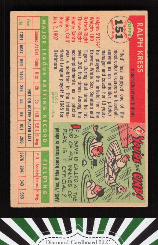 1955 Topps #151 Red Kress EX f, back