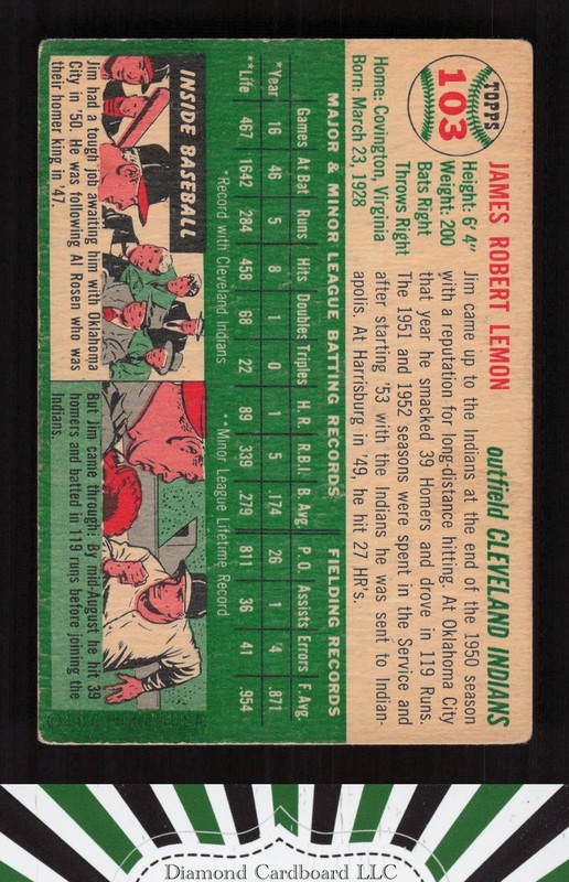 1954 Topps #103 Jim Lemon VG+ k, back