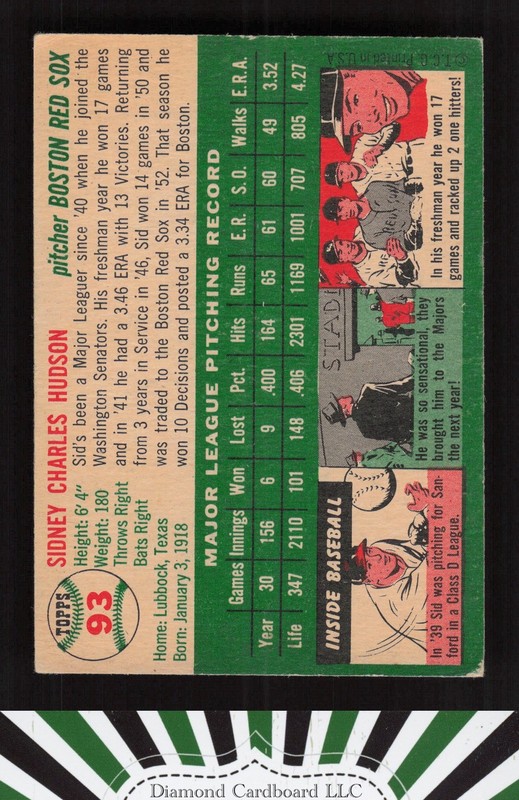 1954 Topps #93 Sid Hudson VGEX e, back