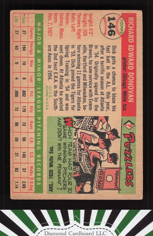 1955 Topps #146 Dick Donovan VG b, back