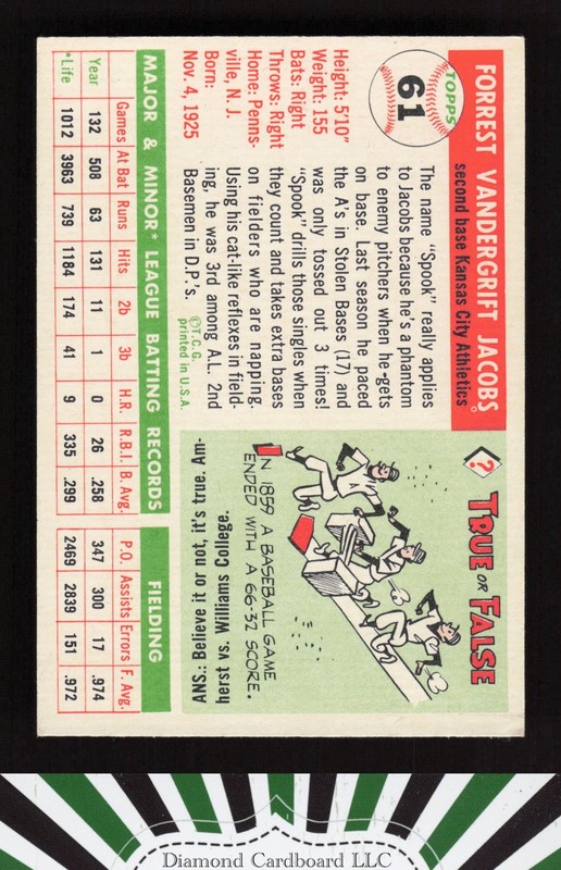 1955 Topps #61 Spook Jacobs VGEX j, back