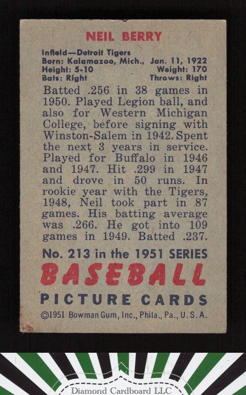 1951 Bowman #213 Neil Berry VG, back