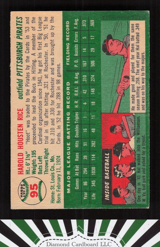 1954 Topps #95 Hal Rice EX [GOOD CENTERING] a, back