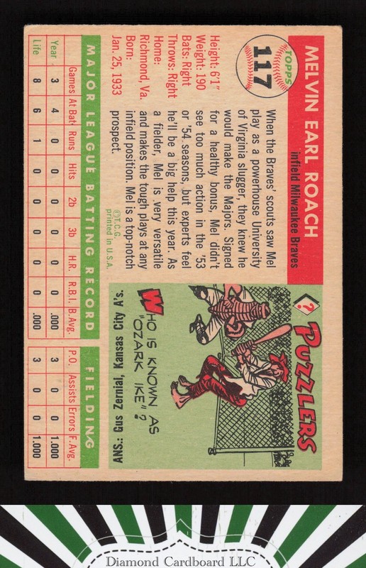 1955 Topps #117 Mel Roach VGEX f, back