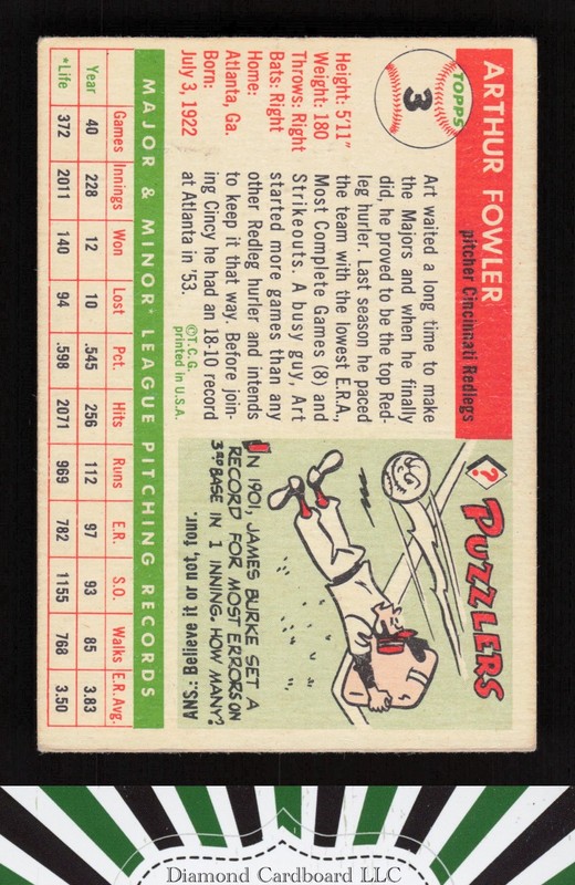 1955 Topps #3 Art Fowler VGEX a, back