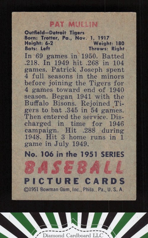 1951 Bowman #106 Pat Mullin VGEX [CENTERED], back