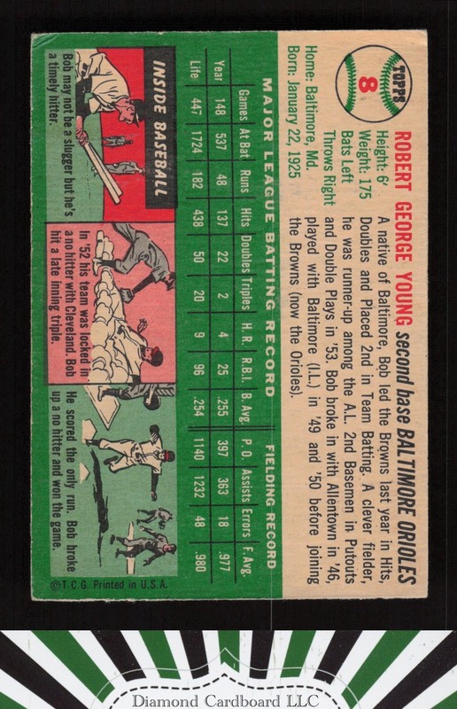1954 Topps #8 Bobby Young VGEX k, back
