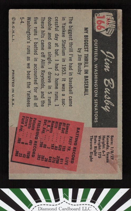1955 Bowman #166 Jim Busby VGEX+, back