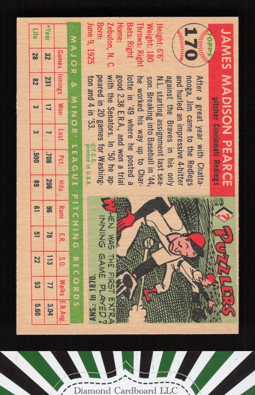 1955 Topps #170 Jim Pearce EX a, back