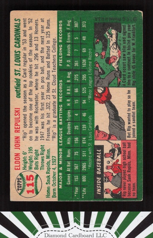 1954 Topps #115 Rip Repulski VG+ h, back