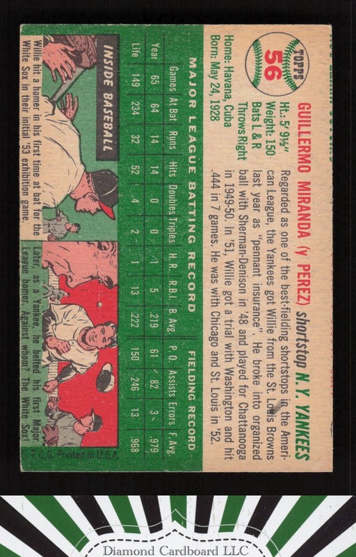 1954 Topps #56 Willy Miranda EX h, back