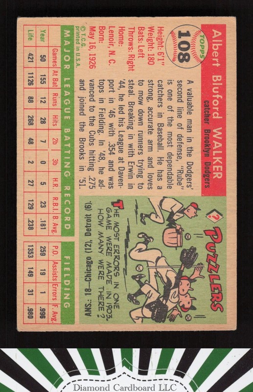 1955 Topps #108 "Rube" Walker VG [CENTERED] e, back