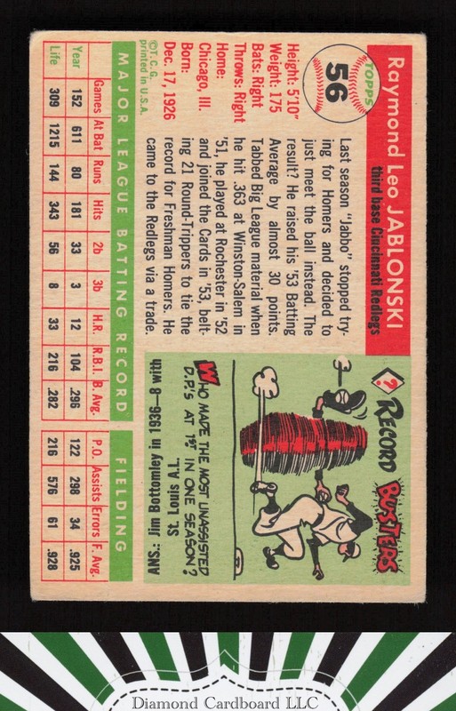 1955 Topps #56 Ray Jablonski VG k, back