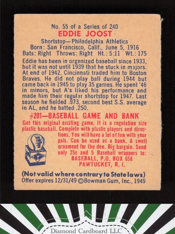 1949 Bowman #55 Eddie Joost VGEX a, back