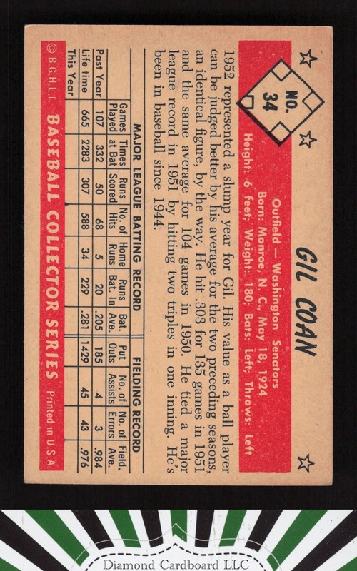 1953 Bowman Color #34 Gil Coan VGEX b, back