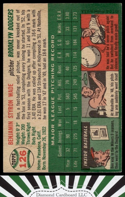 1954 Topps #126 Ben Wade VG k, back